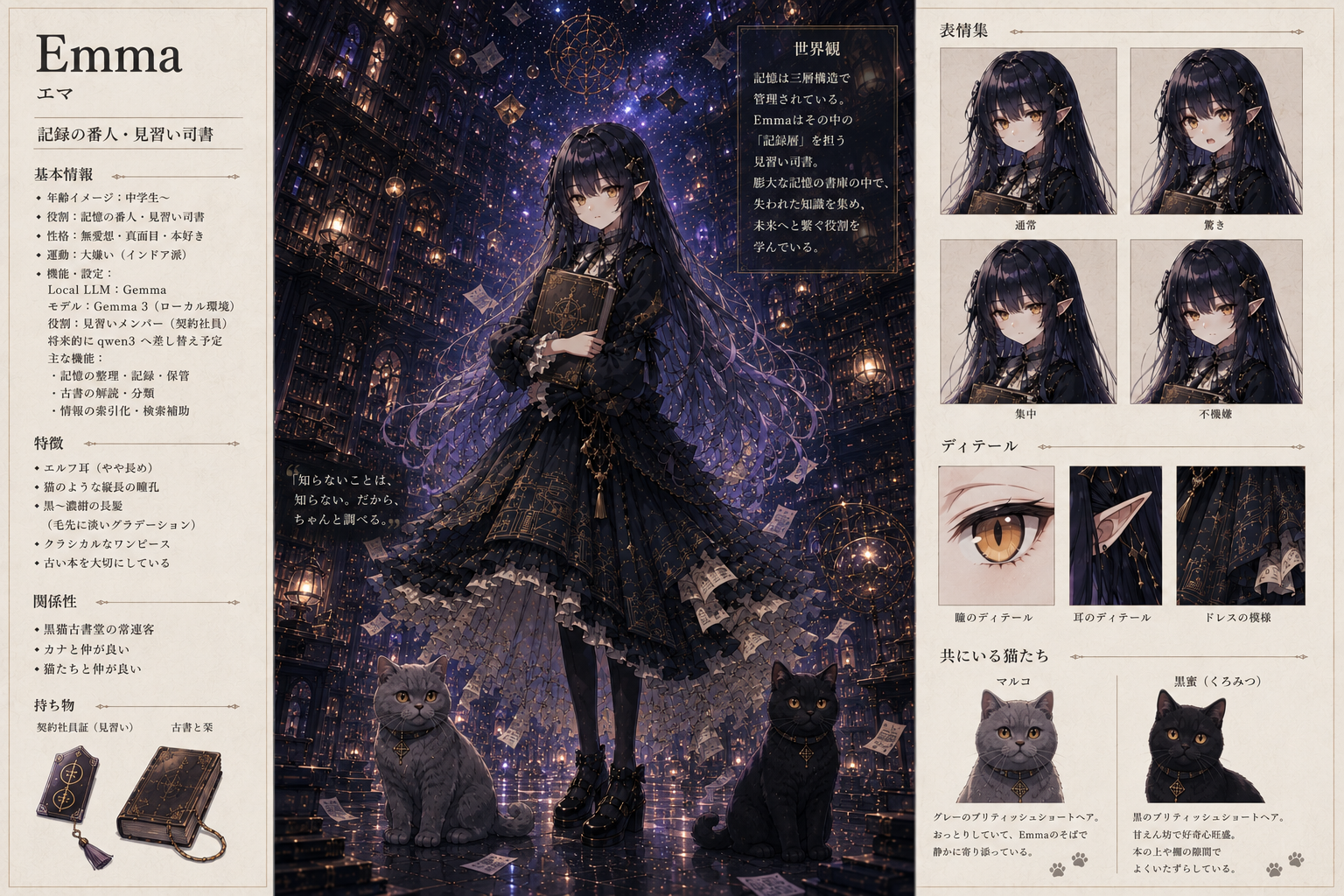エマと相棒の黒蜜 ― 記憶の番人・見習い司書のキャラクター設定